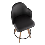 Ahoy 26" Fixed-Height Counter Stool - Walnut Bamboo, Black PU, Black Metal, Brass Metal