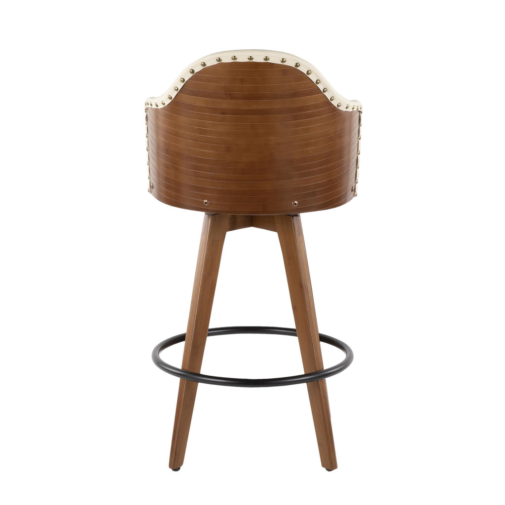 Ahoy 26" Fixed-Height Counter Stool - Walnut Bamboo, Cream PU, Black Metal, Brass Metal