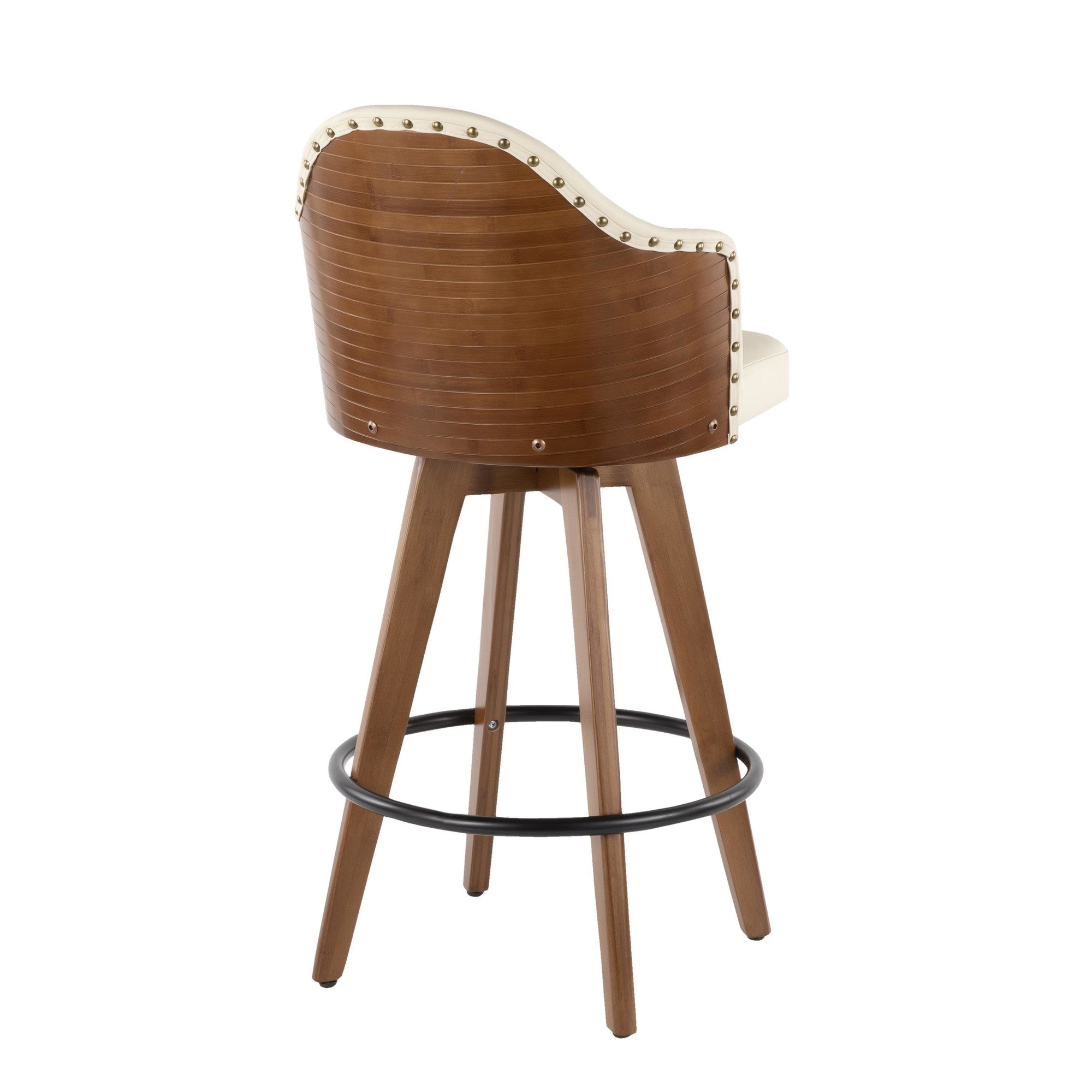 Ahoy 26" Fixed-Height Counter Stool - Walnut Bamboo, Cream PU, Black Metal, Brass Metal