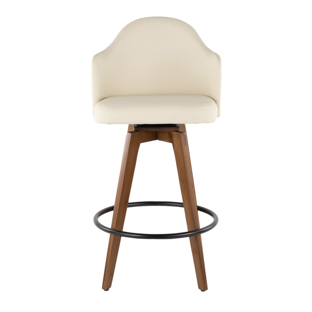 Ahoy 26" Fixed-Height Counter Stool - Walnut Bamboo, Cream PU, Black Metal, Brass Metal