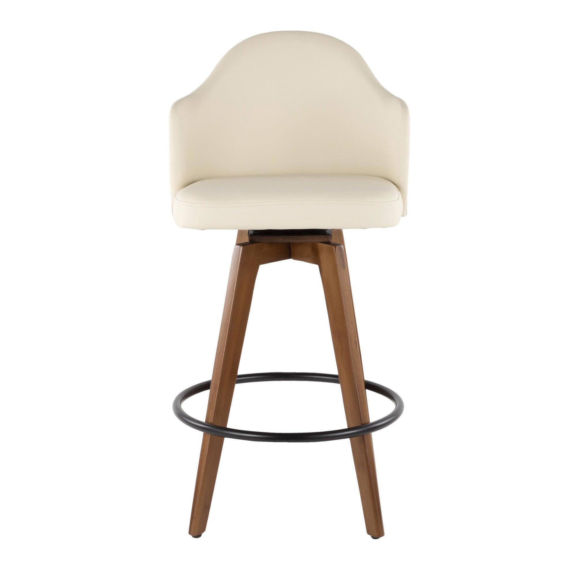 Ahoy 26" Fixed-Height Counter Stool - Walnut Bamboo, Cream PU, Black Metal, Brass Metal