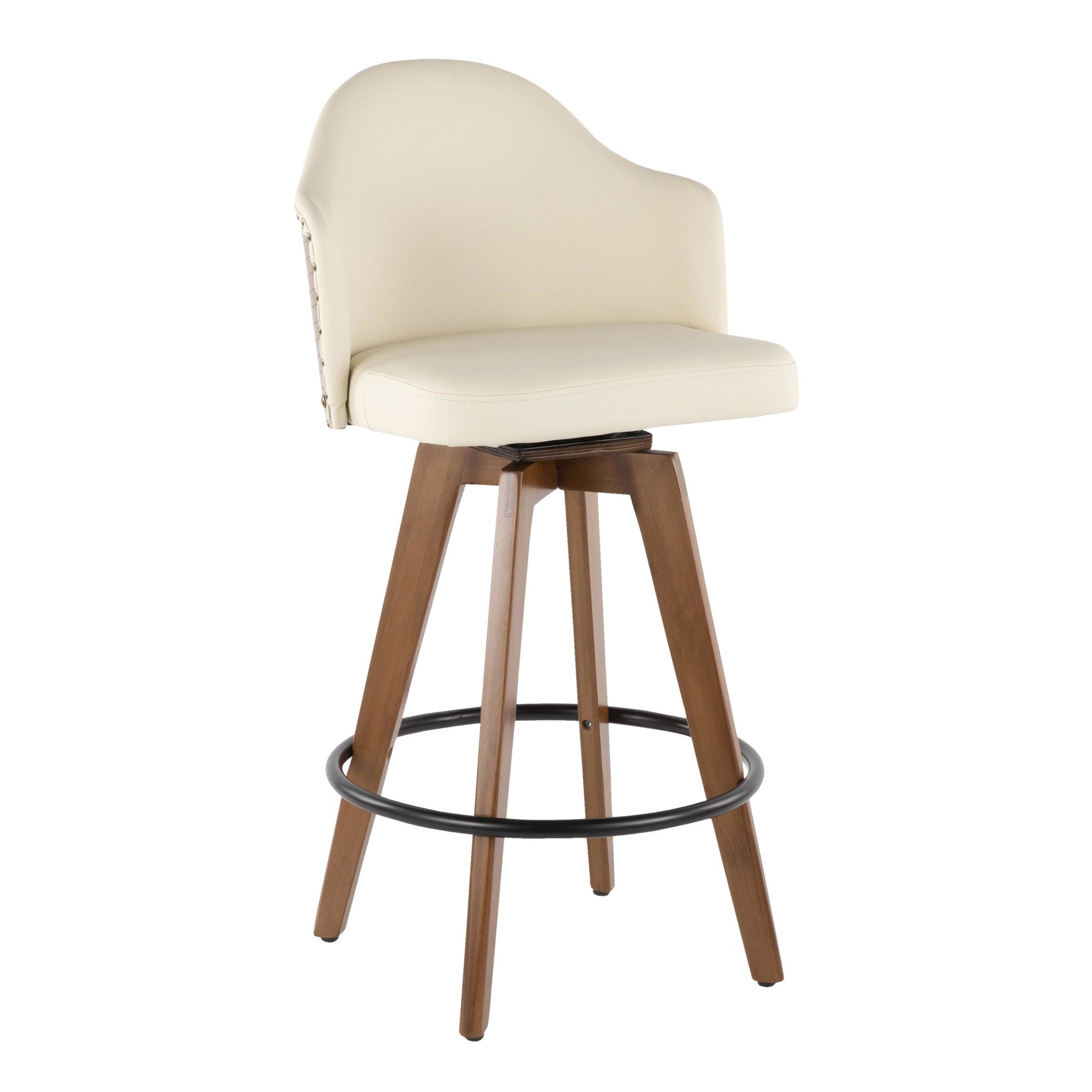 Ahoy 26" Fixed-Height Counter Stool - Walnut Bamboo, Cream PU, Black Metal, Brass Metal