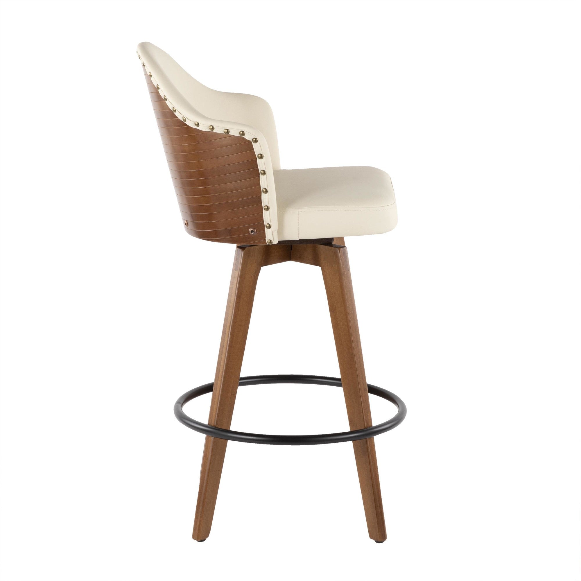Ahoy 26" Fixed-Height Counter Stool - Walnut Bamboo, Cream PU, Black Metal, Brass Metal