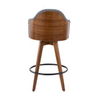 Ahoy 26" Fixed-Height Counter Stool - Walnut Bamboo, Grey PU, Black Metal, Brass Metal