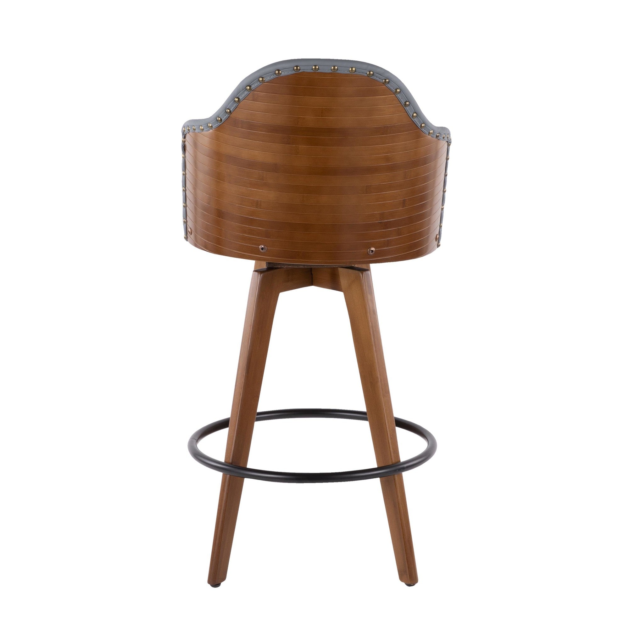 Ahoy 26" Fixed-Height Counter Stool - Walnut Bamboo, Grey PU, Black Metal, Brass Metal