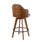 Ahoy 26" Fixed-Height Counter Stool - Walnut Bamboo, Grey PU, Black Metal, Brass Metal