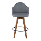 Ahoy 26" Fixed-Height Counter Stool - Walnut Bamboo, Grey PU, Black Metal, Brass Metal