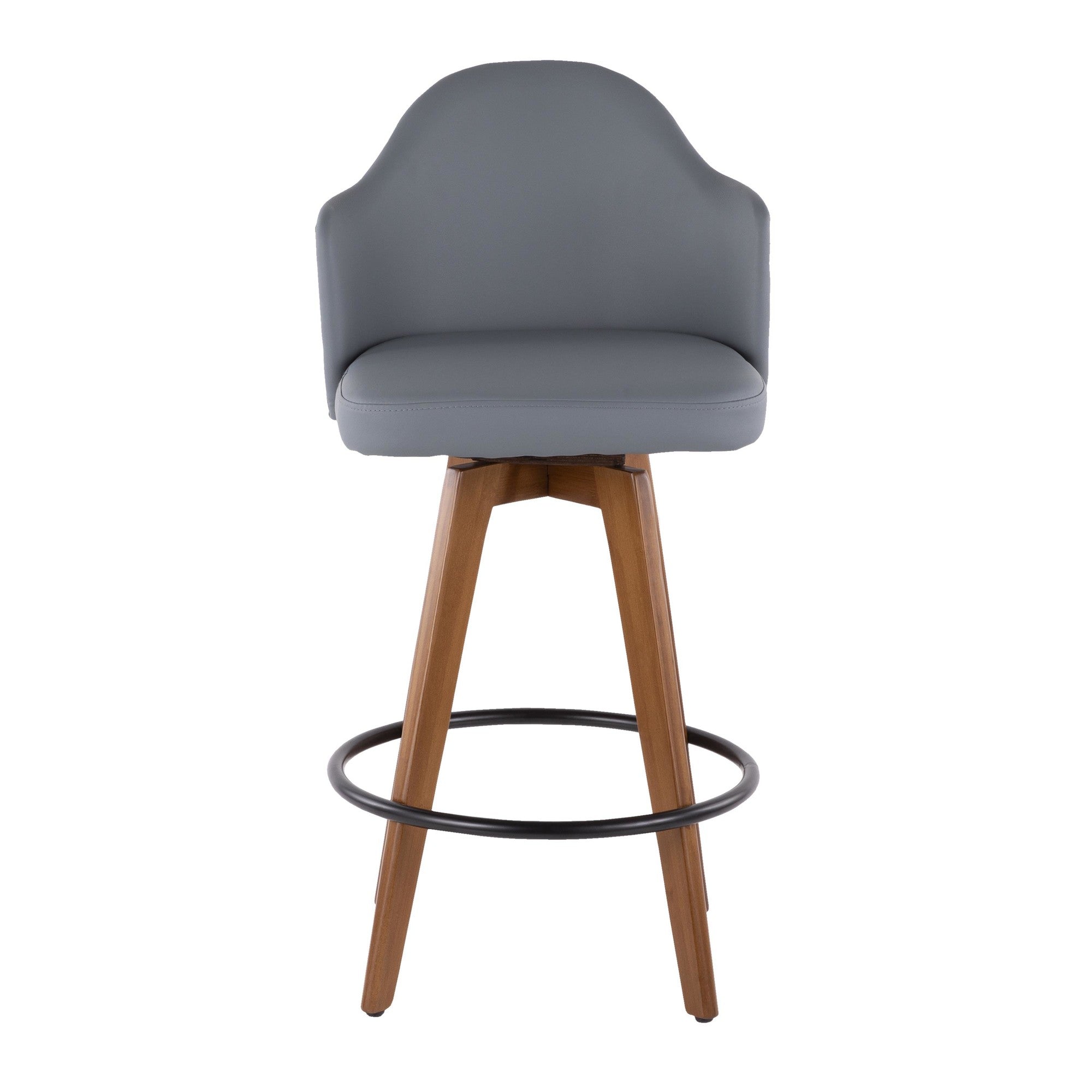 Ahoy 26" Fixed-Height Counter Stool - Walnut Bamboo, Grey PU, Black Metal, Brass Metal