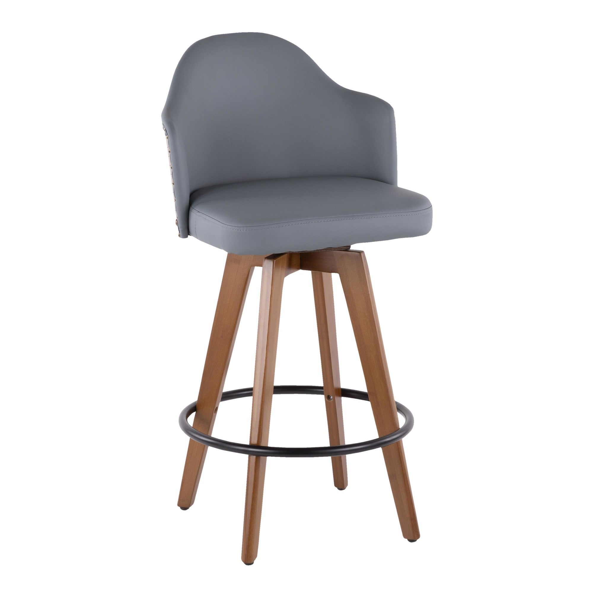 Ahoy 26" Fixed-Height Counter Stool - Walnut Bamboo, Grey PU, Black Metal, Brass Metal