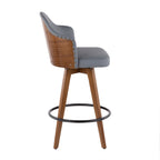 Ahoy 26" Fixed-Height Counter Stool - Walnut Bamboo, Grey PU, Black Metal, Brass Metal