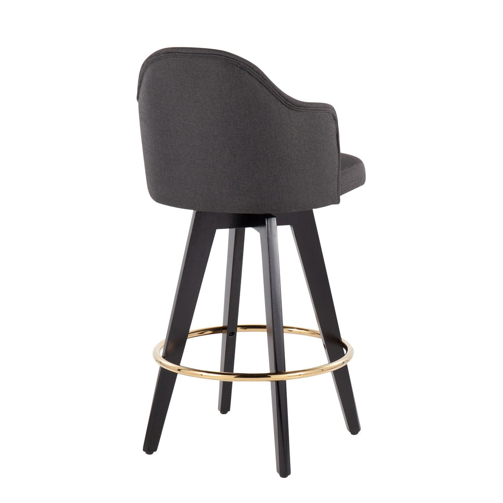 Ahoy 26" Fixed-Height Counter Stool - Set of 2 - Black Wood, Chrome, Charcoal Fabric