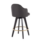 Ahoy 26" Fixed-Height Counter Stool - Set of 2 - Black Wood, Chrome, Charcoal Fabric