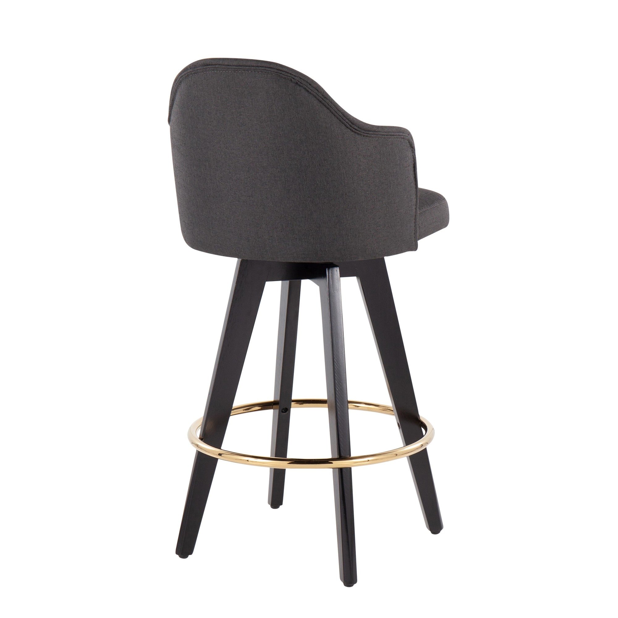 Ahoy 26" Fixed-Height Counter Stool - Set of 2 - Black Wood, Chrome, Charcoal Fabric