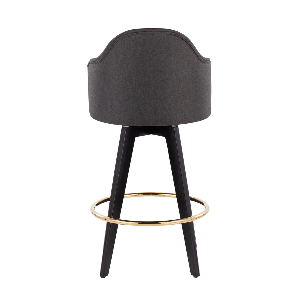 Ahoy 26" Fixed-Height Counter Stool - Set of 2 - Black Wood, Chrome, Charcoal Fabric