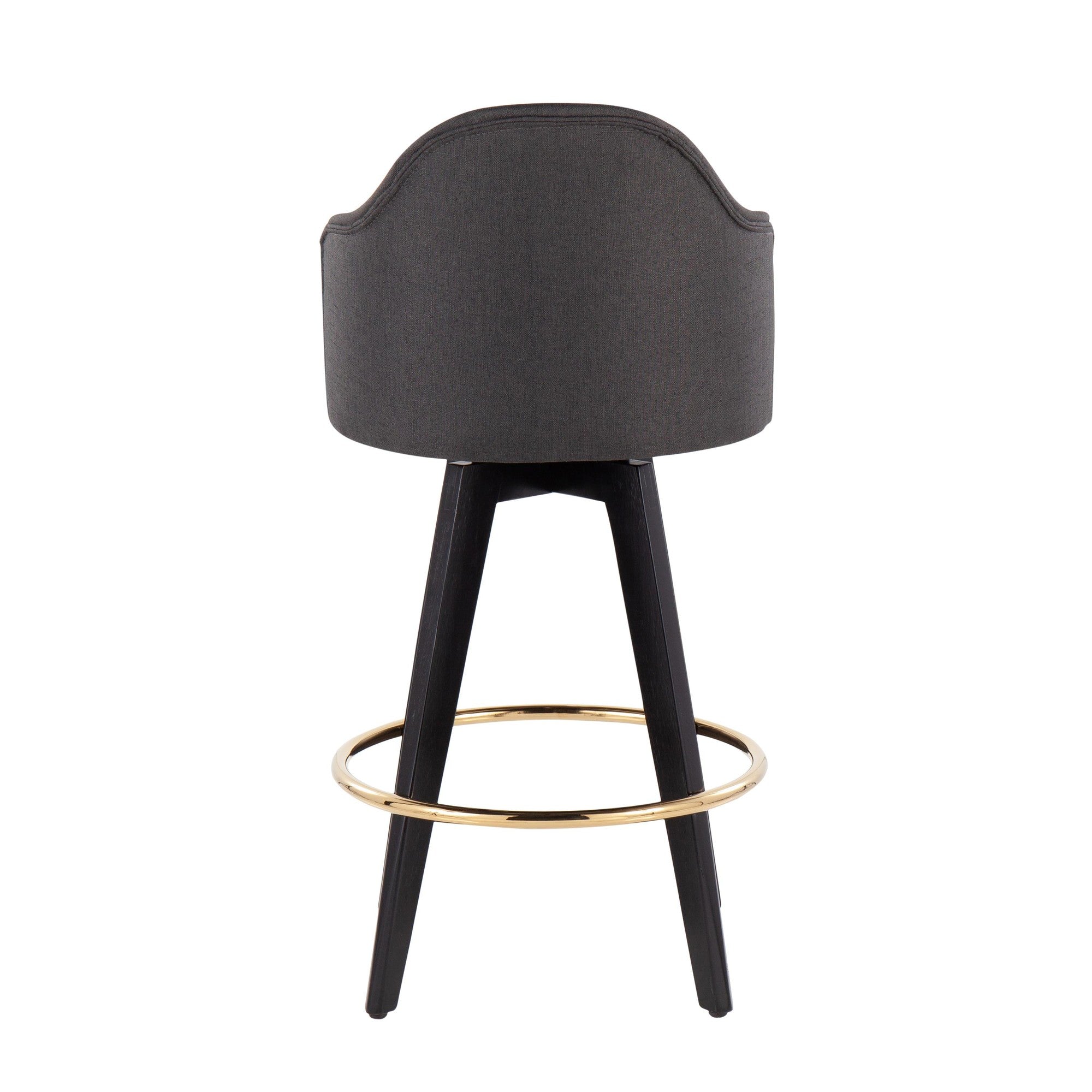 Ahoy 26" Fixed-Height Counter Stool - Set of 2 - Black Wood, Chrome, Charcoal Fabric