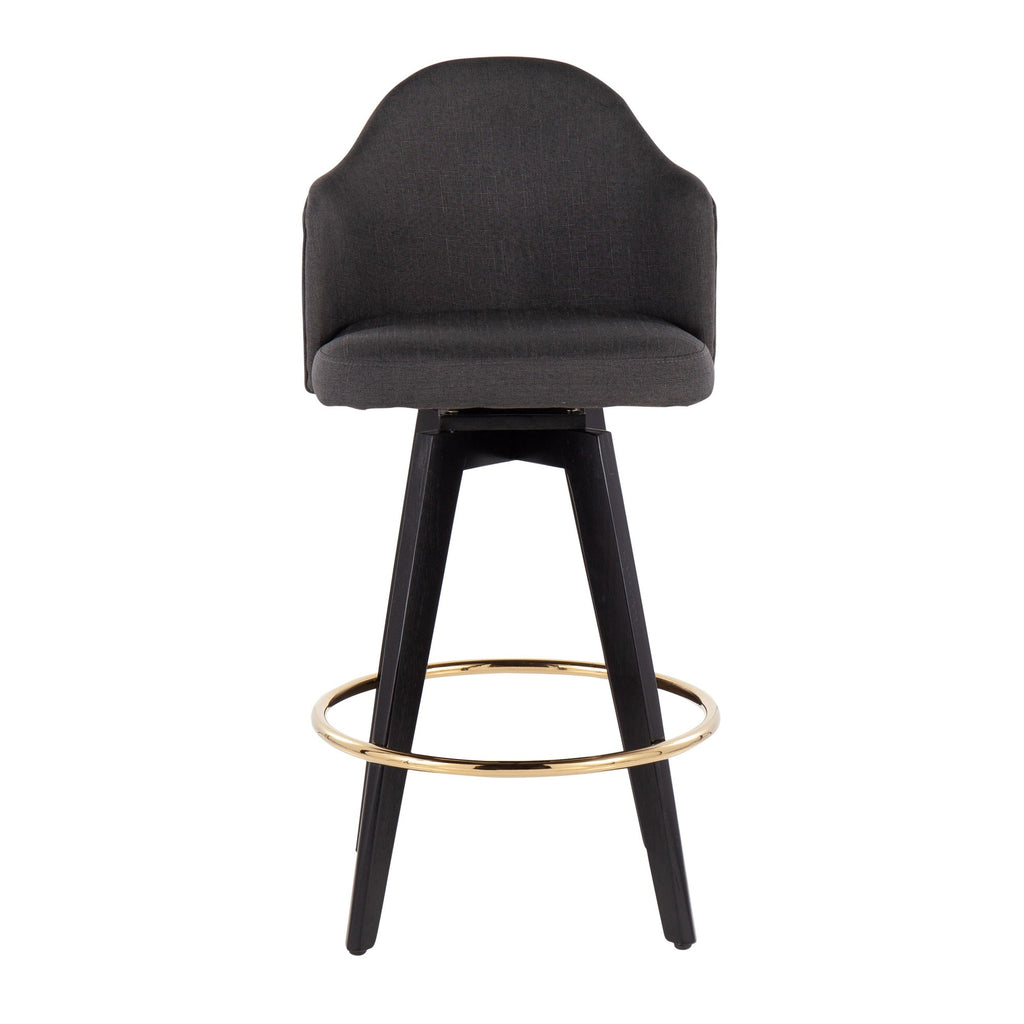 Ahoy 26" Fixed-Height Counter Stool - Set of 2 - Black Wood, Chrome, Charcoal Fabric