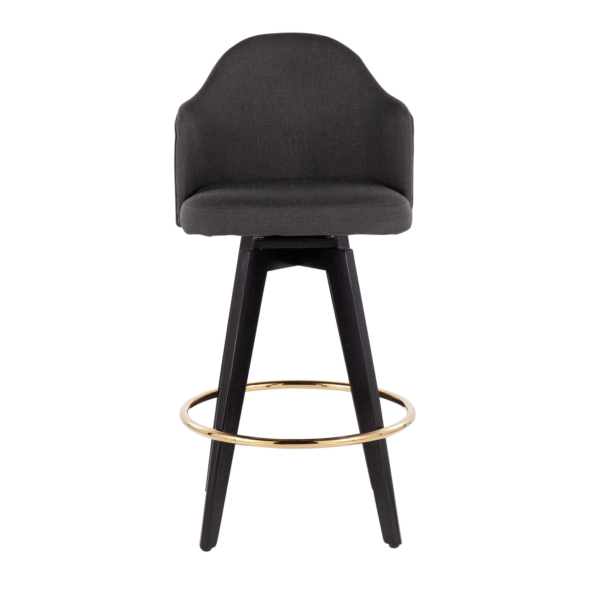 Ahoy 26" Fixed-Height Counter Stool - Set of 2 - Black Wood, Chrome, Charcoal Fabric