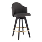 Ahoy 26" Fixed-Height Counter Stool - Set of 2 - Black Wood, Chrome, Charcoal Fabric