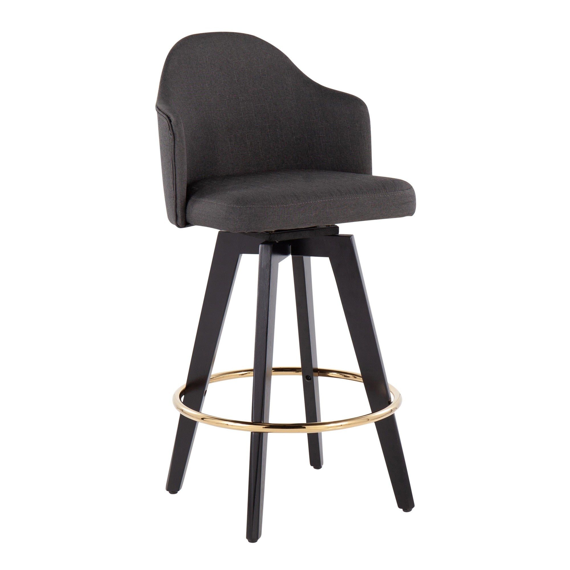 Ahoy 26" Fixed-Height Counter Stool - Set of 2 - Black Wood, Chrome, Charcoal Fabric