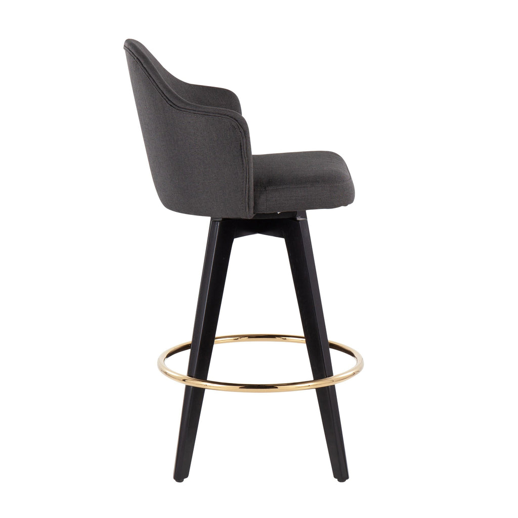 Ahoy 26" Fixed-Height Counter Stool - Set of 2 - Black Wood, Chrome, Charcoal Fabric