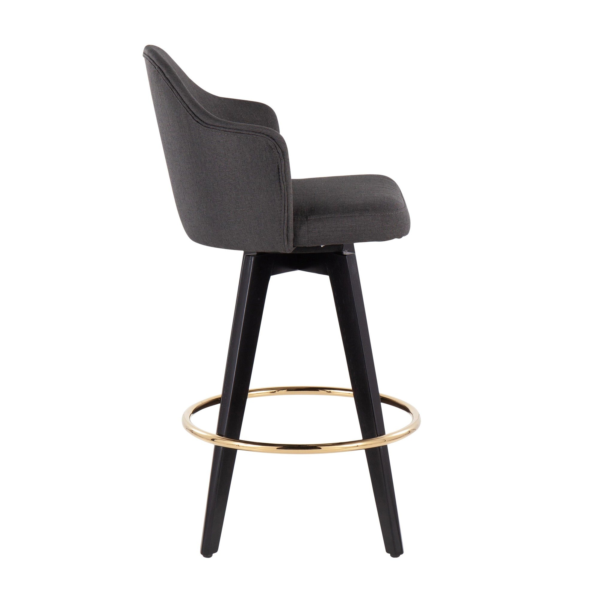 Ahoy 26" Fixed-Height Counter Stool - Set of 2 - Black Wood, Chrome, Charcoal Fabric
