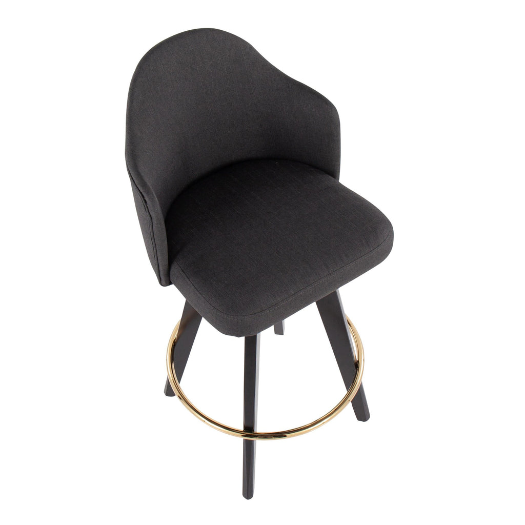 Ahoy 26" Fixed-Height Counter Stool - Set of 2 - Black Wood, Chrome, Charcoal Fabric