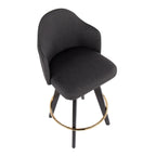 Ahoy 26" Fixed-Height Counter Stool - Set of 2 - Black Wood, Chrome, Charcoal Fabric