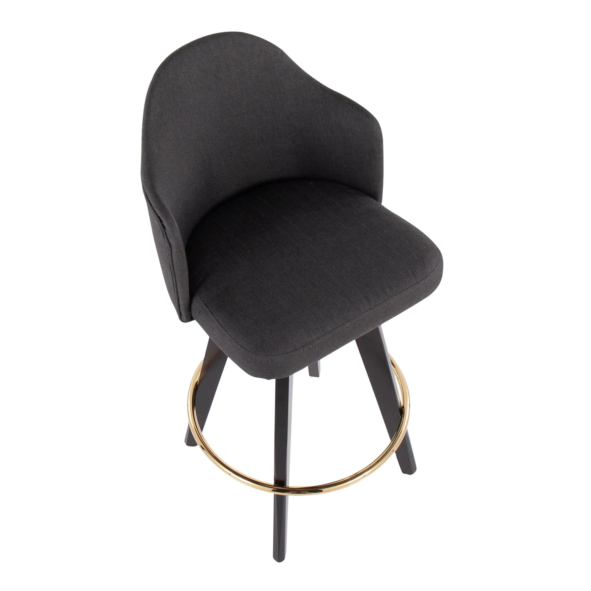 Ahoy 26" Fixed-Height Counter Stool - Set of 2 - Black Wood, Chrome, Charcoal Fabric