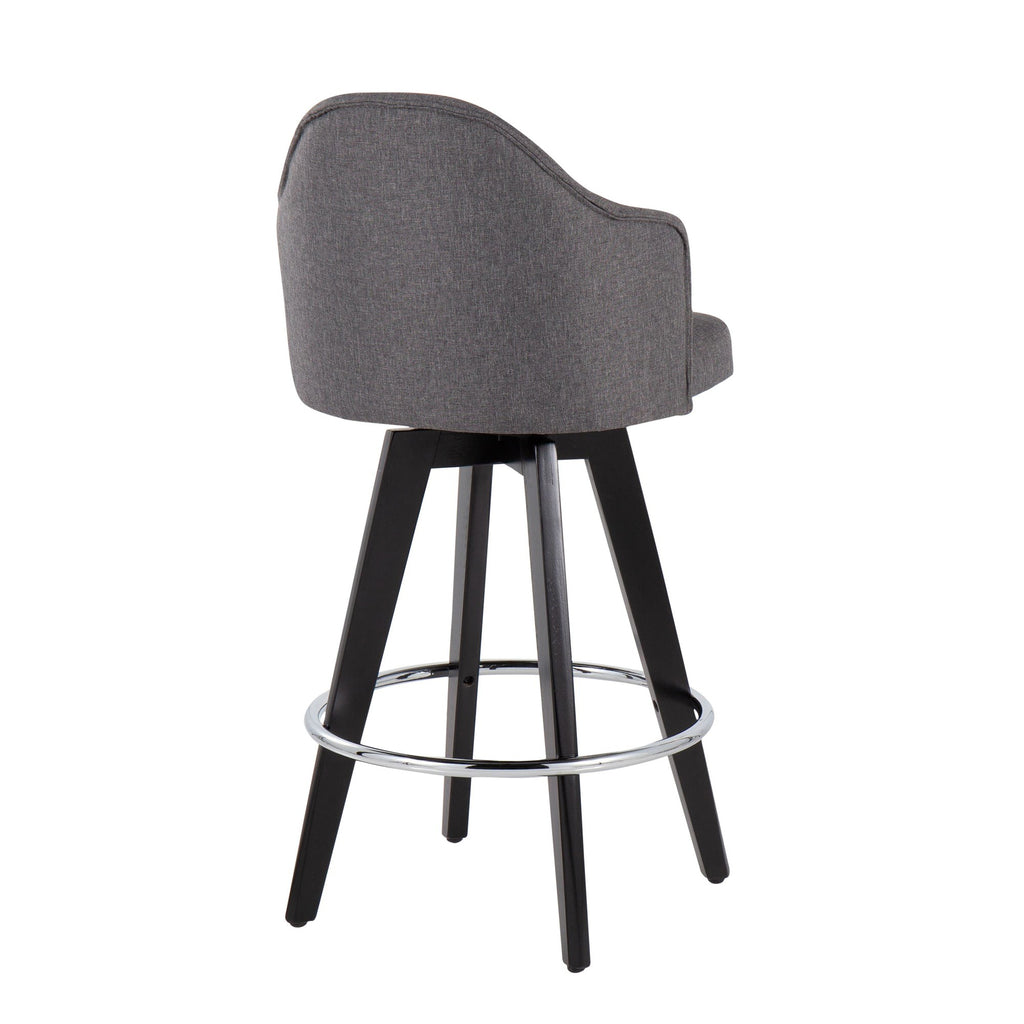 Ahoy 26" Fixed-Height Counter Stool - Set of 2 - Black Wood, Chrome, Grey Fabric