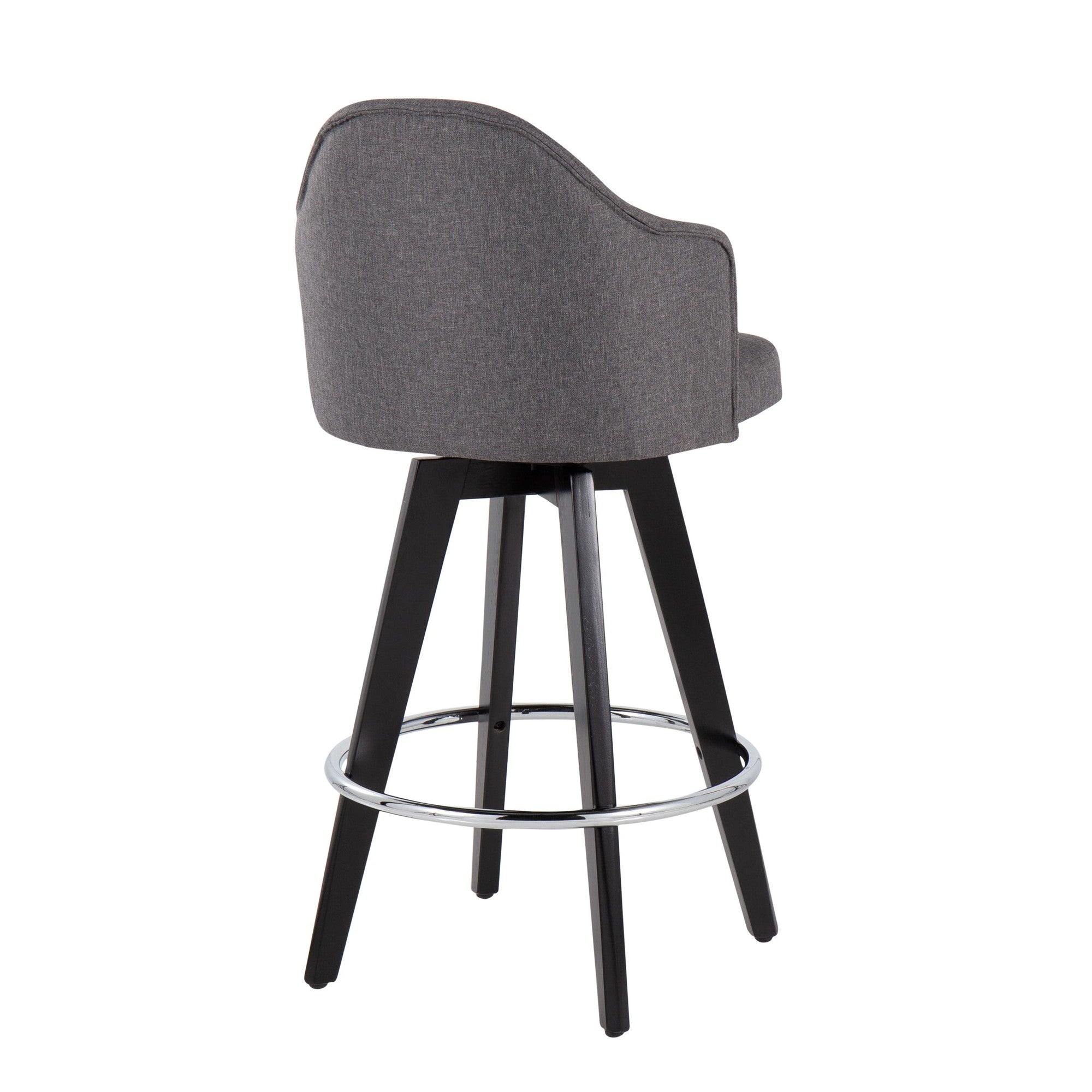 Ahoy 26" Fixed-Height Counter Stool - Set of 2 - Black Wood, Chrome, Grey Fabric