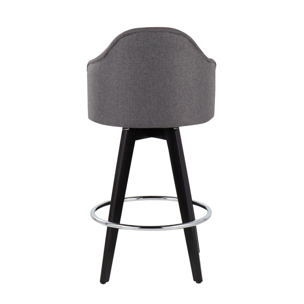 Ahoy 26" Fixed-Height Counter Stool - Set of 2 - Black Wood, Chrome, Grey Fabric