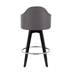Ahoy 26" Fixed-Height Counter Stool - Set of 2 - Black Wood, Chrome, Grey Fabric