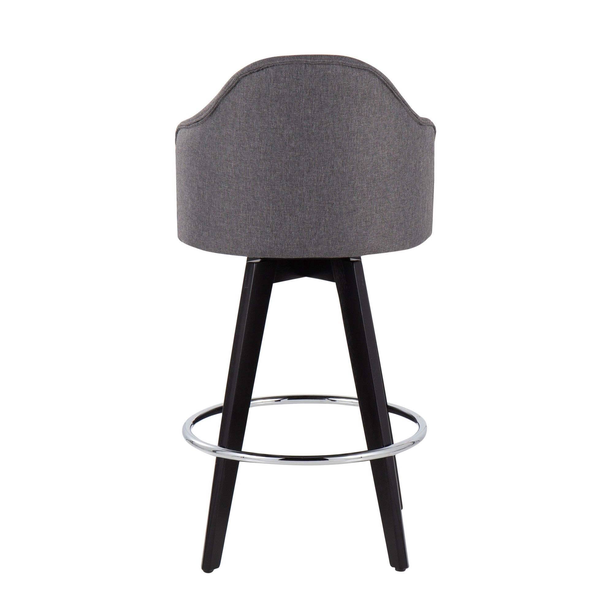 Ahoy 26" Fixed-Height Counter Stool - Set of 2 - Black Wood, Chrome, Grey Fabric
