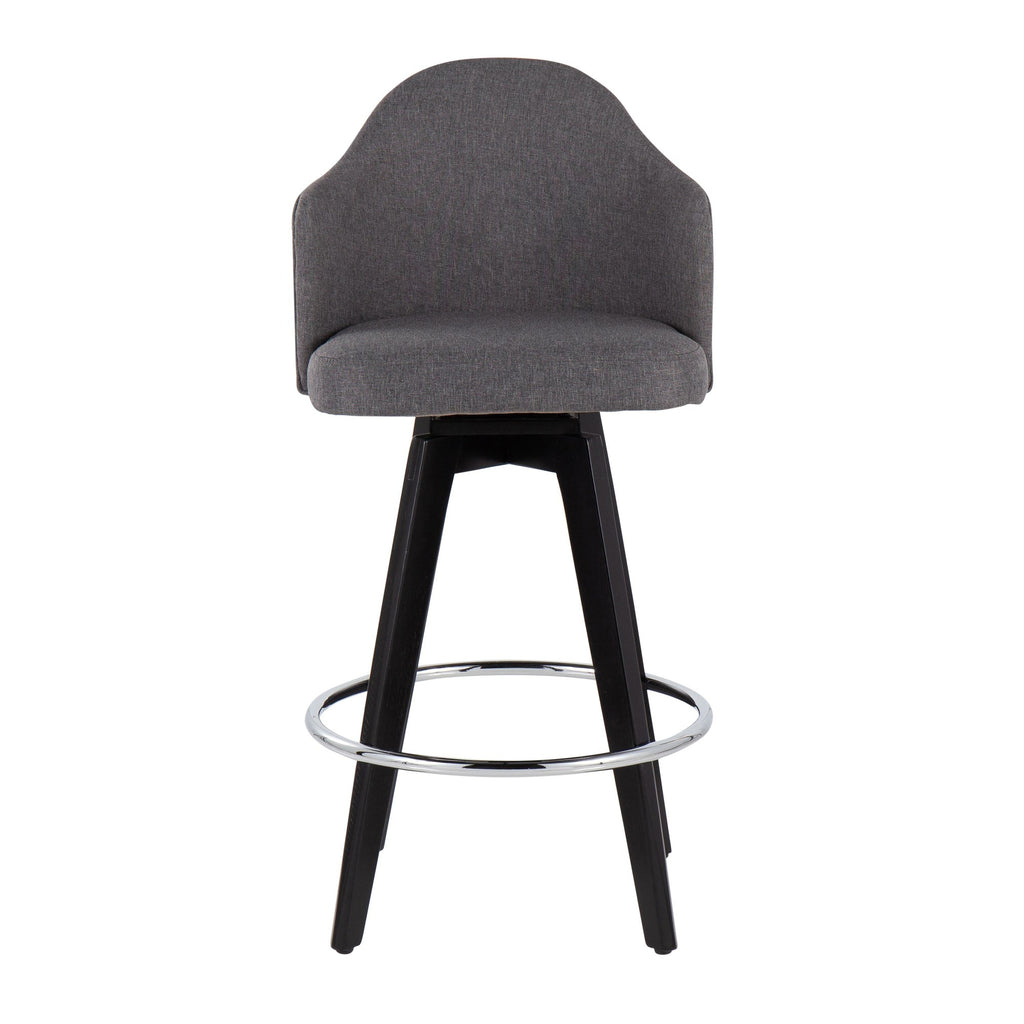 Ahoy 26" Fixed-Height Counter Stool - Set of 2 - Black Wood, Chrome, Grey Fabric