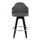 Ahoy 26" Fixed-Height Counter Stool - Set of 2 - Black Wood, Chrome, Grey Fabric
