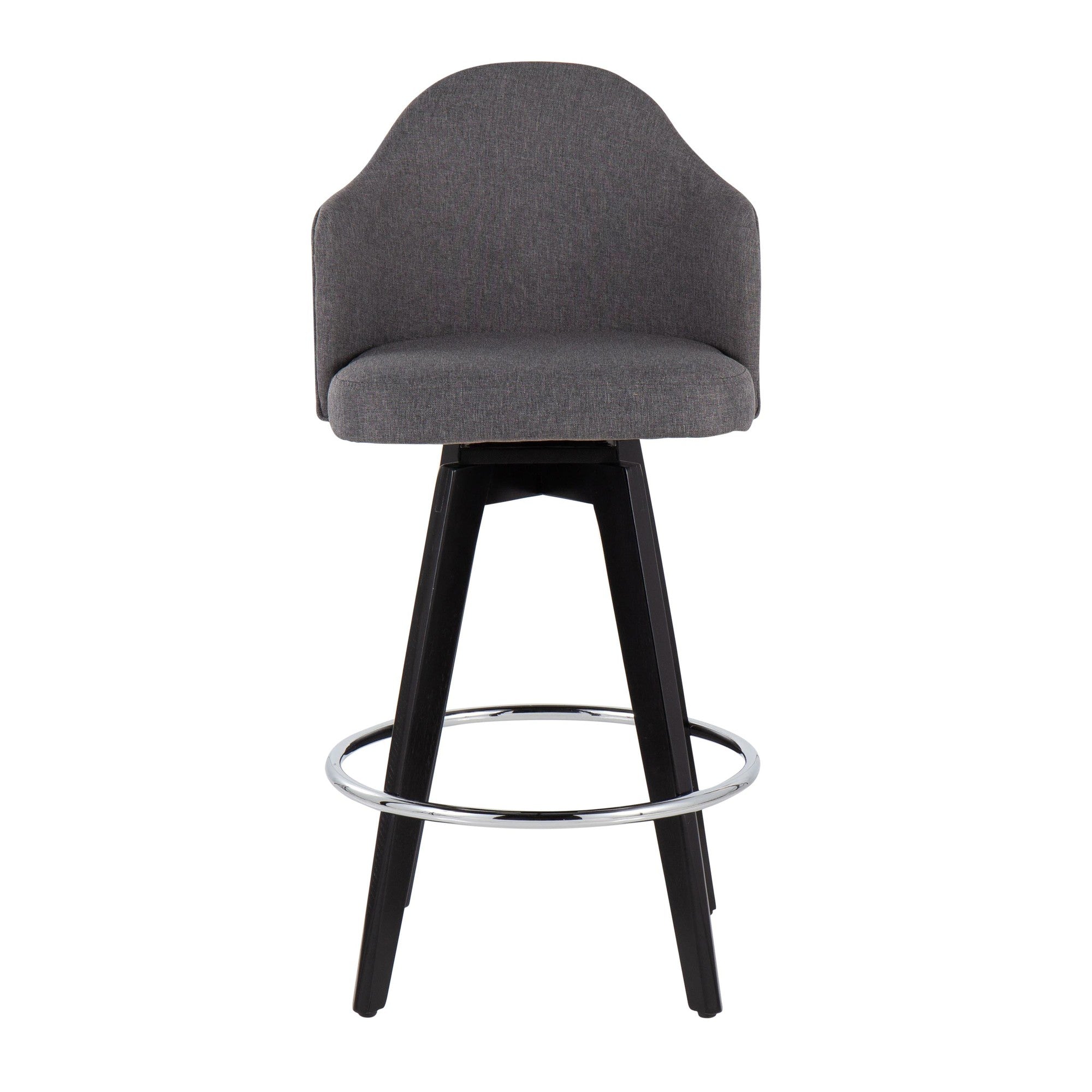 Ahoy 26" Fixed-Height Counter Stool - Set of 2 - Black Wood, Chrome, Grey Fabric
