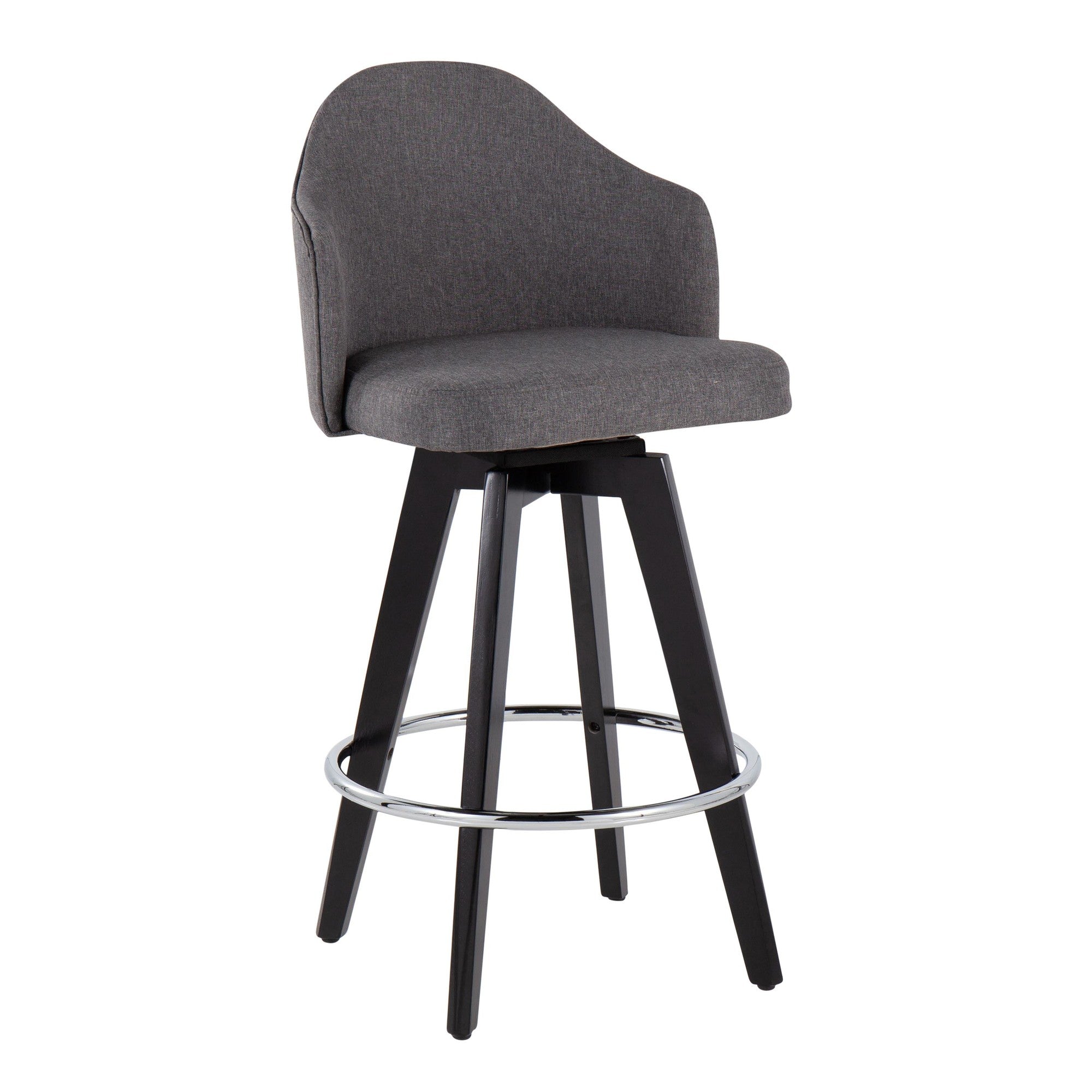 Ahoy 26" Fixed-Height Counter Stool - Set of 2 - Black Wood, Chrome, Grey Fabric