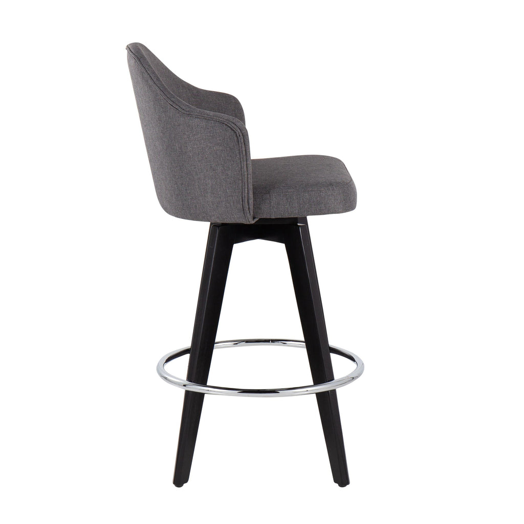 Ahoy 26" Fixed-Height Counter Stool - Set of 2 - Black Wood, Chrome, Grey Fabric