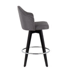 Ahoy 26" Fixed-Height Counter Stool - Set of 2 - Black Wood, Chrome, Grey Fabric