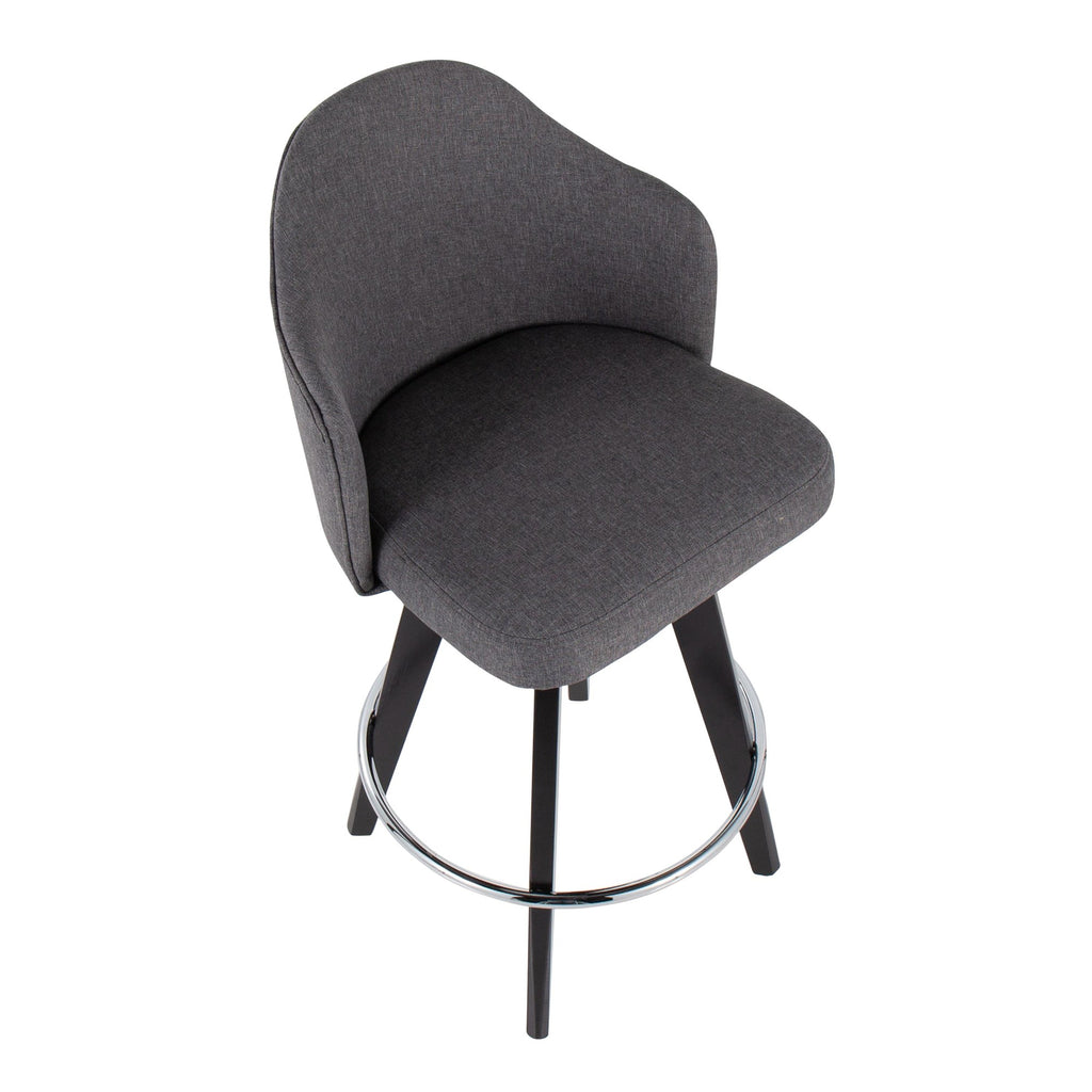 Ahoy 26" Fixed-Height Counter Stool - Set of 2 - Black Wood, Chrome, Grey Fabric