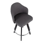 Ahoy 26" Fixed-Height Counter Stool - Set of 2 - Black Wood, Chrome, Grey Fabric