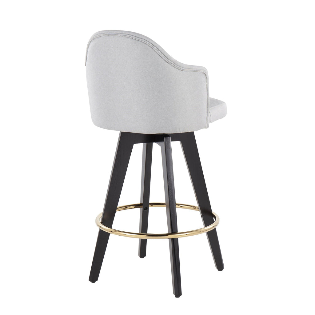 Ahoy 26" Fixed-Height Counter Stool - Set of 2 - Black Wood, Chrome, Light Grey Fabric