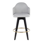 Ahoy 26" Fixed-Height Counter Stool - Set of 2 - Black Wood, Chrome, Light Grey Fabric