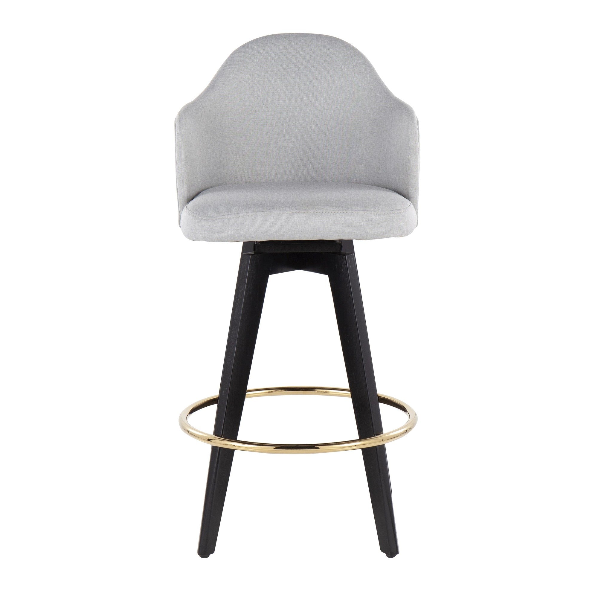 Ahoy 26" Fixed-Height Counter Stool - Set of 2 - Black Wood, Chrome, Light Grey Fabric