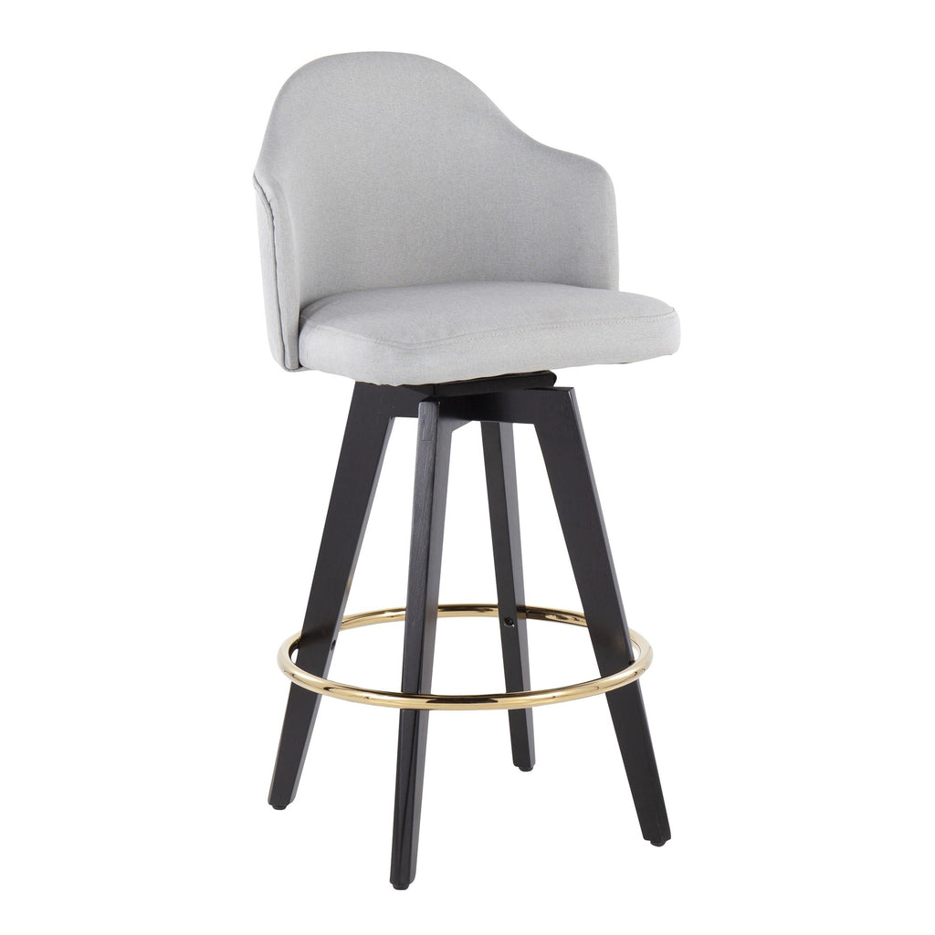 Ahoy 26" Fixed-Height Counter Stool - Set of 2 - Black Wood, Chrome, Light Grey Fabric