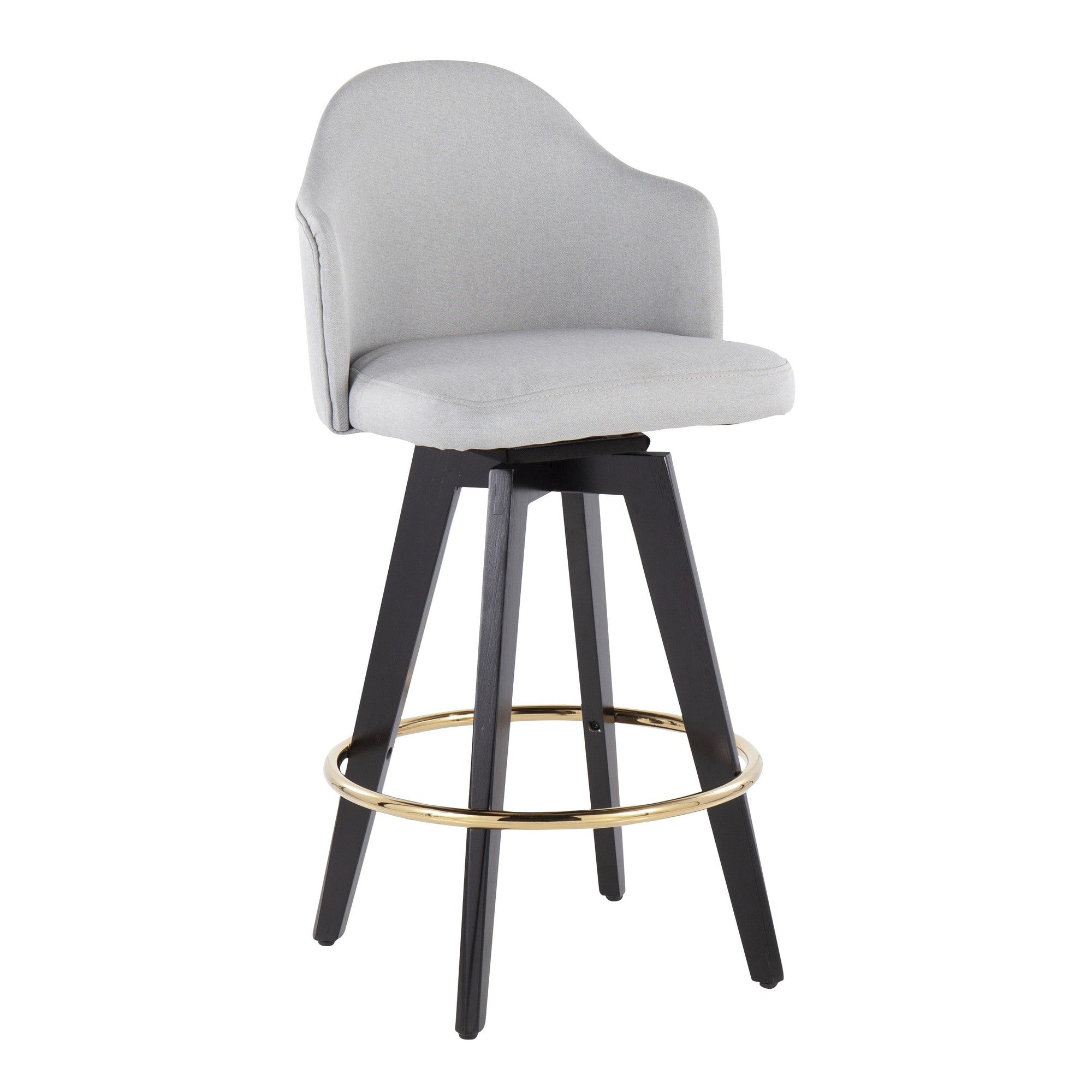 Ahoy 26" Fixed-Height Counter Stool - Set of 2 - Black Wood, Chrome, Light Grey Fabric