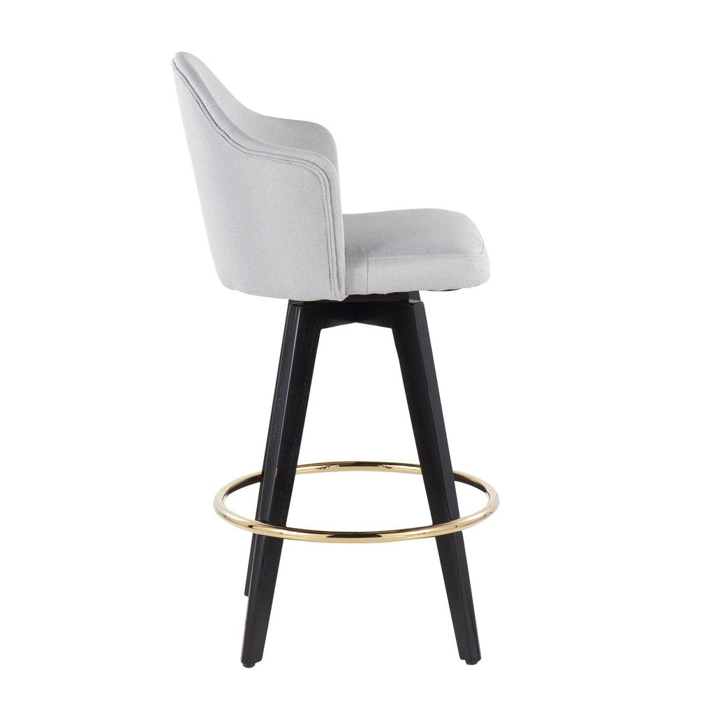 Ahoy 26" Fixed-Height Counter Stool - Set of 2 - Black Wood, Chrome, Light Grey Fabric