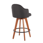 Ahoy 26" Fixed-Height Counter Stool - Set of 2 - Walnut Bamboo, Charcoal Fabric, Black Metal