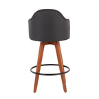 Ahoy 26" Fixed-Height Counter Stool - Set of 2 - Walnut Bamboo, Charcoal Fabric, Black Metal