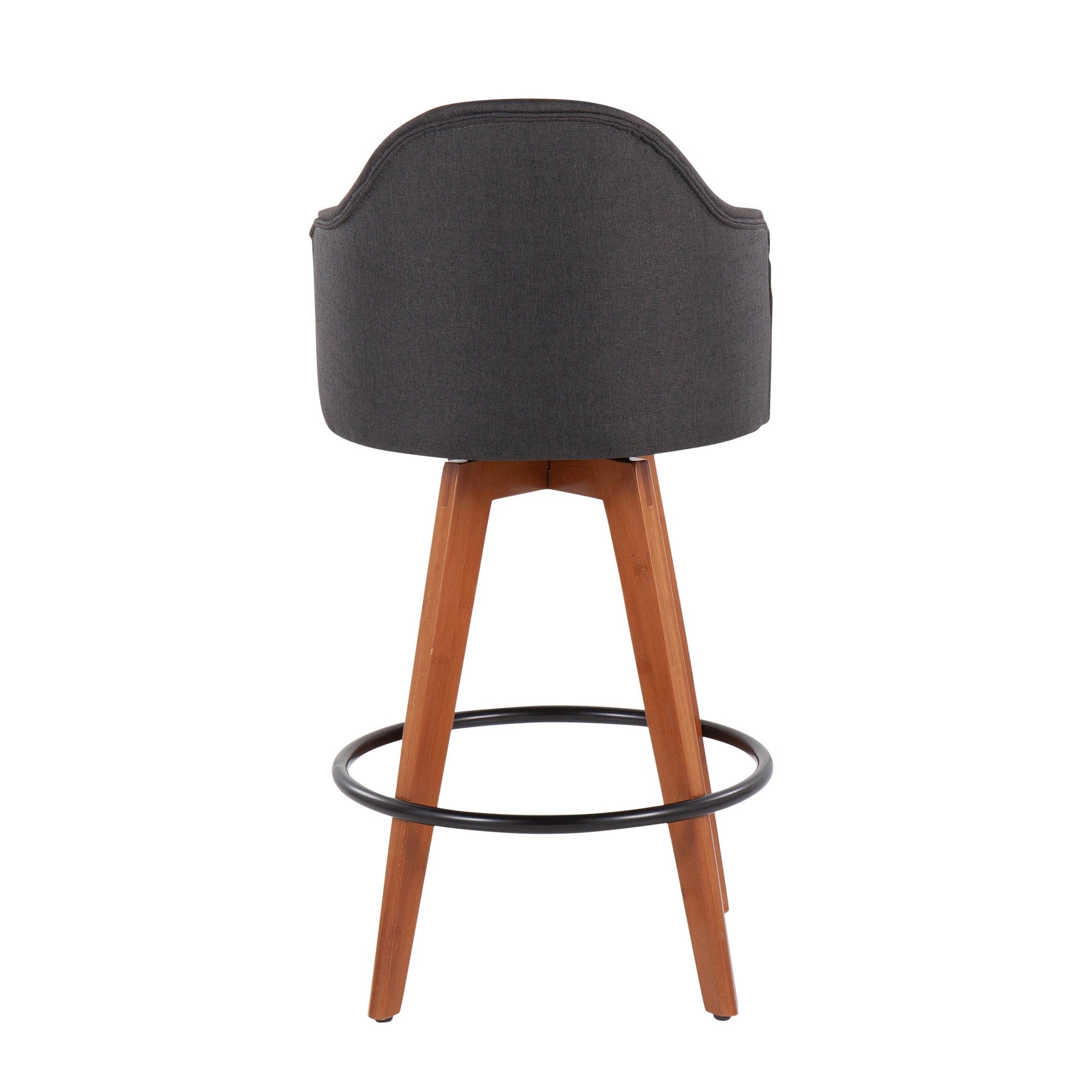Ahoy 26" Fixed-Height Counter Stool - Set of 2 - Walnut Bamboo, Charcoal Fabric, Black Metal